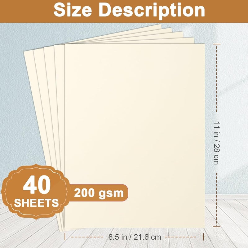 Silunkia 40 Sheets Cream Cardstock 8.5 x 11 Off White Paper, 200gsm/75lb Ivory Card Stock Certificates Paper for DIY Cards Making, Business Cards, Invitations, School Crafting, Menus, Office Printing - Image 2